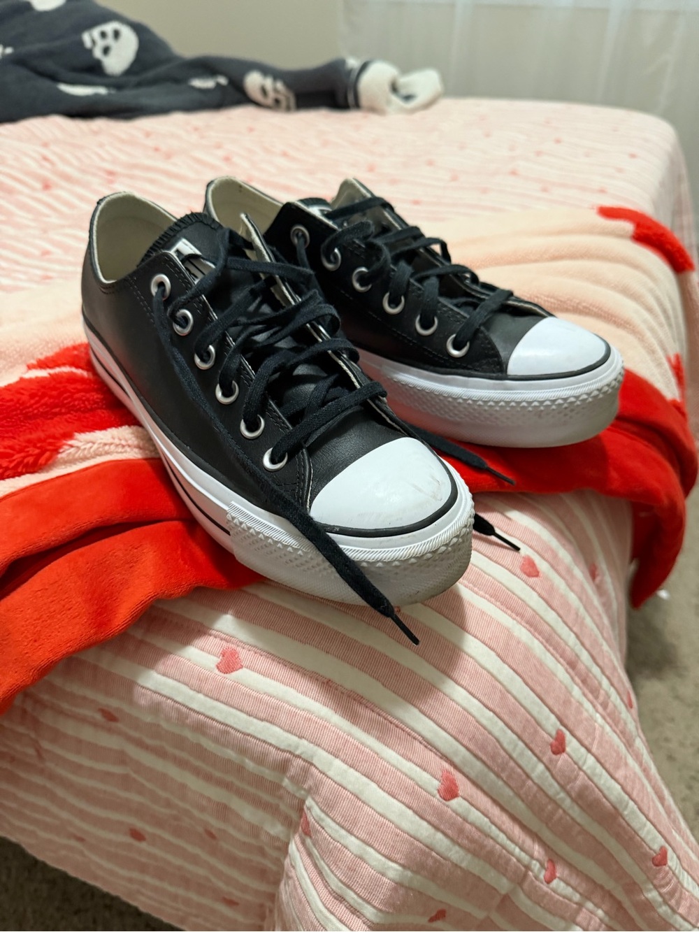 Converse Black Leather Platform Sneakers